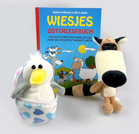 Wiesjes Osterlesebuch plus Waschbär Fredi und Baby-Möwe Fiete als Kuscheltier